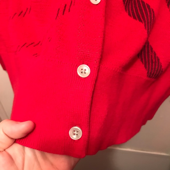 Land’s End Red Patterned Supima Cotton Cardigan - Picture 7 of 8